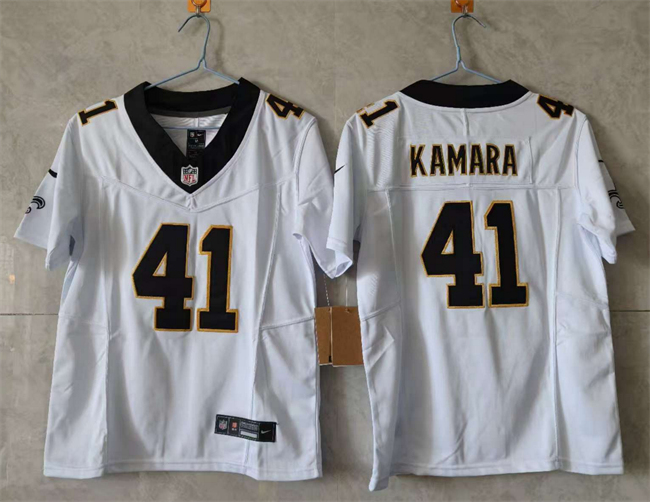 Women's New Orleans Saints #41 Alvin Kamara White 2025 Vapor Stitched Game Jersey(Run Small)